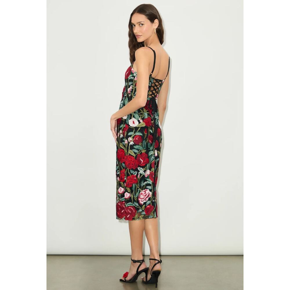 NWT Lulus Notorious Refinement Black Multi Embroidered Lace-Up Midi Dress XL - Picture 3 of 15